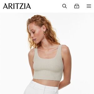 Aritzia Babaton Sculpt Knit Squareneck Cropped Tank Light Blue